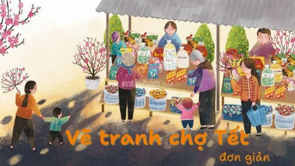 alt text: Bé tập vẽ tranh chợ Tết