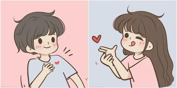   Cặp đôi anime đáng yêu với biểu cảm hạnh phúc, hình ảnh avatar đôi dễ thương