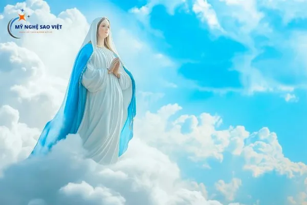   Đức Mẹ Maria lên trời được bao quanh bởi các thiên thần