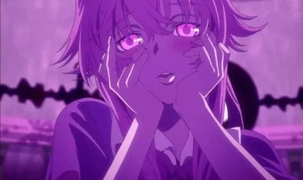   Gasai Yuno - Mirai Nikki với vẻ mặt điên loạn, cầm dao dính máu