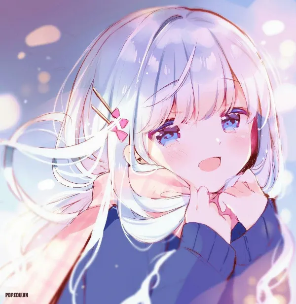   Hình ảnh anime nữ dễ thương với đôi mắt to tròn và mái tóc hồng