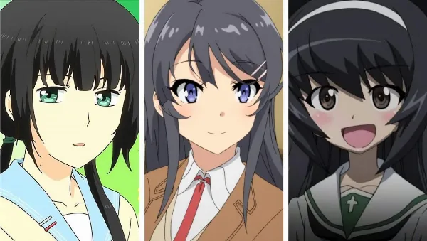 alt text: Hình ảnh anime nữ tóc đen, mặc đồ đen, tạo dáng bí ẩn