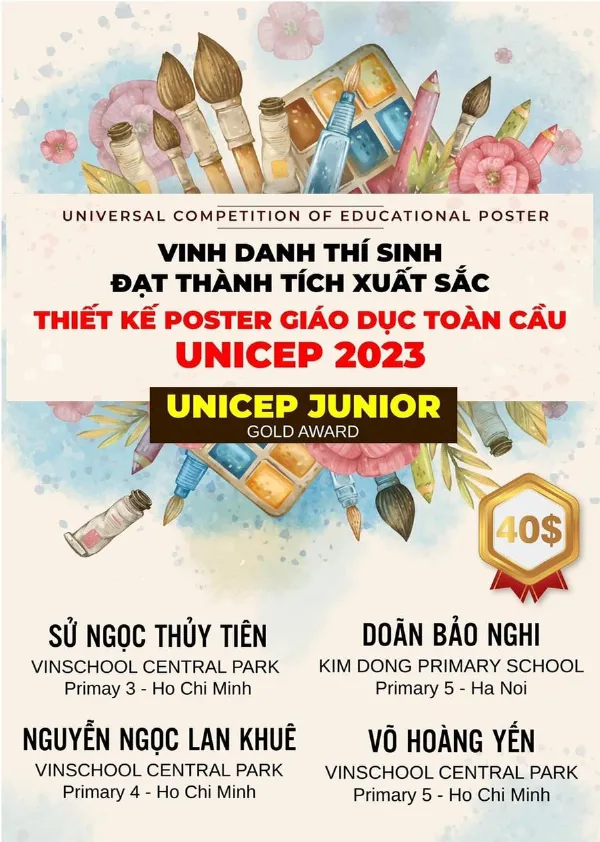 Bảo Nghi và bức tranh đạt giải Nhì cuộc thi vẽ tranh tiết kiệm điện.