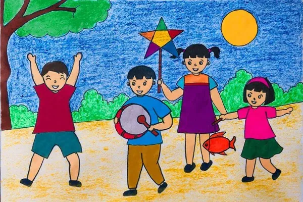 Bé gái đang vẽ tranh Trung thu