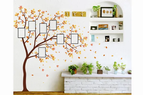 Cây treo ảnh dán tường hình thành từ cành cây khô và ảnh