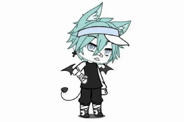 Hình ảnh Gacha Life nam ngầu với tóc xanh và trang phục đen.