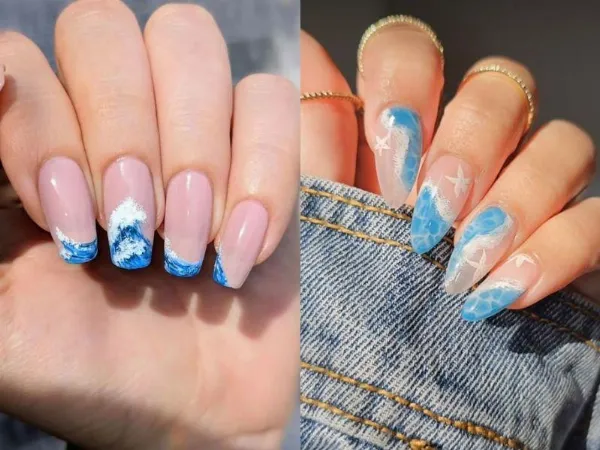 Mẫu nail đi biển vẽ sóng biển