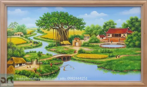 Tranh phong cảnh làng quê đẹp treo phòng khách và nơi làm việc