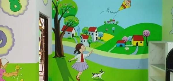 Tranh tường mầm non phong cảnh làng quê