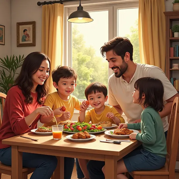 Vẽ tranh bữa cơm gia đình ấm áp, sum vầy bên mâm cơm