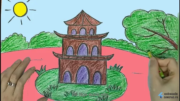 vẽ tranh Hồ Gươm đơn giản đẹp của học sinh