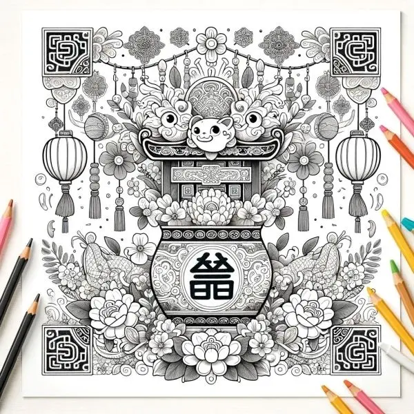 Tết thêm phần sắc màu với bộ tranh tô màu bao lì xì